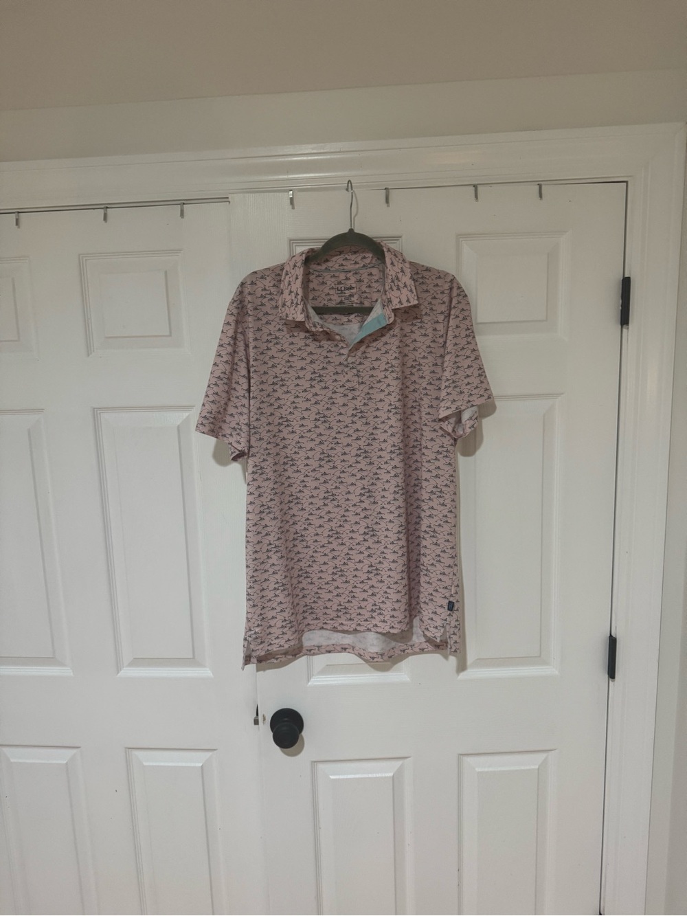L.L. Bean Light Pink Polo with Navy Canoe Print